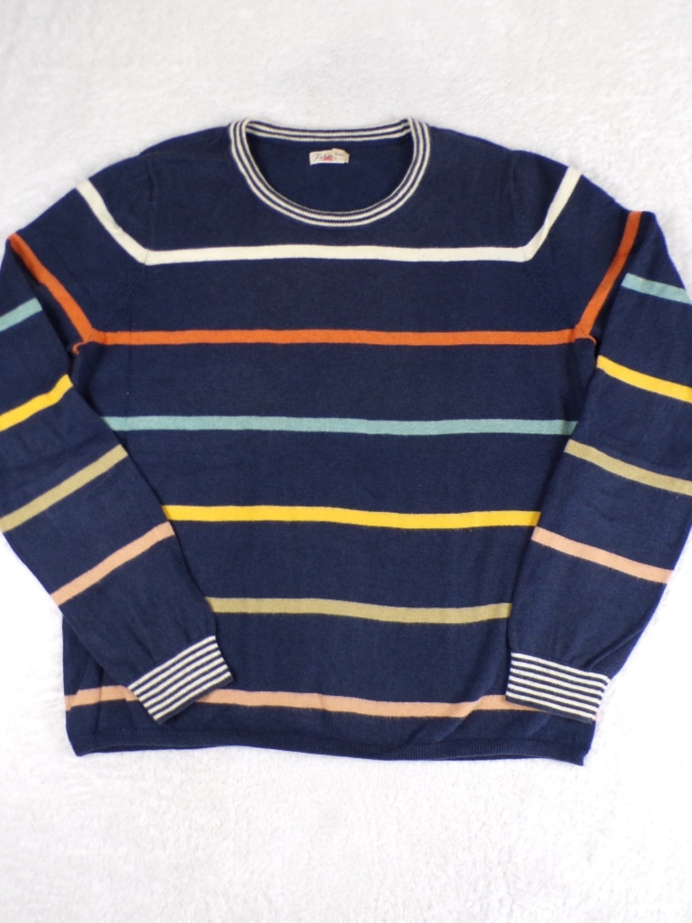Faherty Crewneck Surf Stripe Sweater Long sleeved Multi Color on Navy Back Men’s